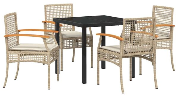 Kert étkező szett párnával 5 pcs Beige és fekete Rattan