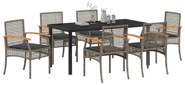 Kert étkező szett párnával 7 pcs Szürke és fekete Rattan