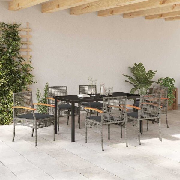 Kert étkező szett párnával 7 pcs Szürke és fekete Rattan