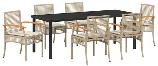 Kert étkező szett párnával 7 pcs Beige és fekete Rattan