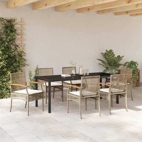 Kert étkező szett párnával 7 pcs Beige és fekete Rattan
