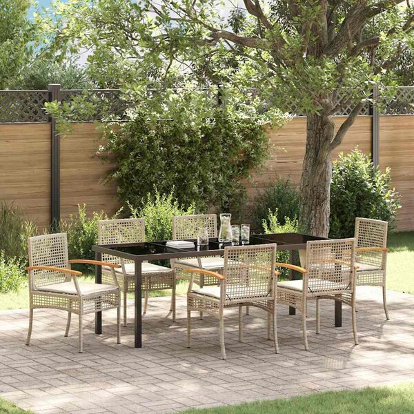 Kert étkező szett párnával 7 pcs Beige és fekete Rattan