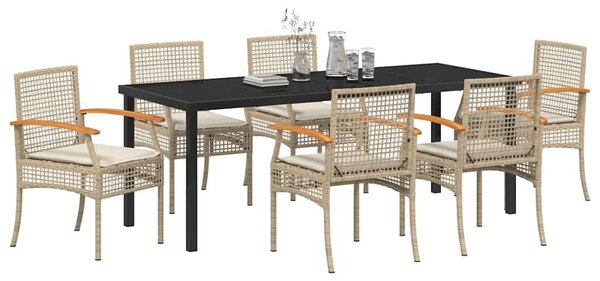 Kert étkező szett párnával 7 pcs Beige és fekete Rattan