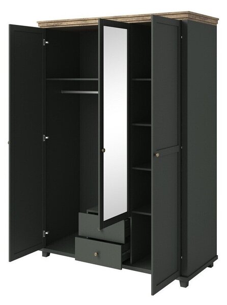 Gardróbszekrény Tolnue 114, Laminált forgácslap, 216x154x62cm, Sötétzöld, Lefkas tölgy