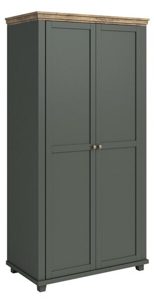 Gardróbszekrény Tolnue 125, Laminált forgácslap, 216x108x62cm, Lefkas tölgy, Sötétzöld