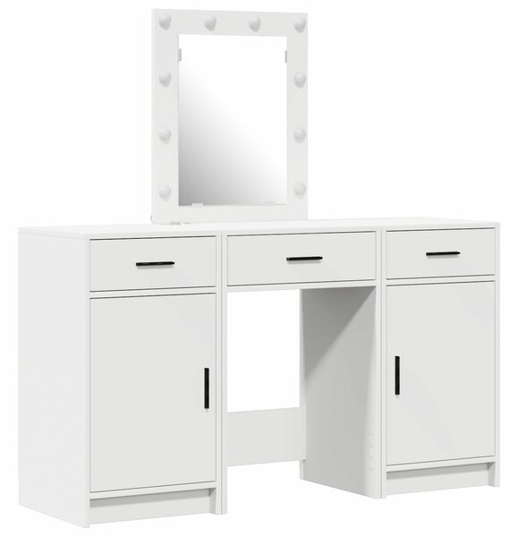 VidaXL 3-as szett Fehér MDF Közepes Tükör Öltözőasztal Négyzetes