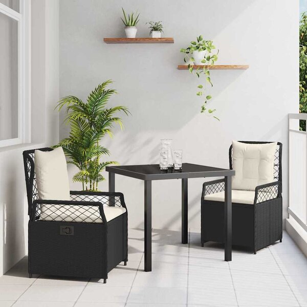 Kert étkező szett 3 pcs Fekete polirattan