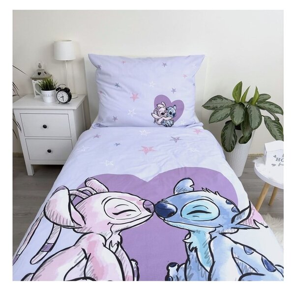 Egyszemélyes pamut gyerek ágyneműhuzat 140x200 cm Lilo and Stitch "Heart" – Jerry Fabrics