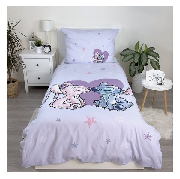 Egyszemélyes pamut gyerek ágyneműhuzat 140x200 cm Lilo and Stitch "Heart" – Jerry Fabrics