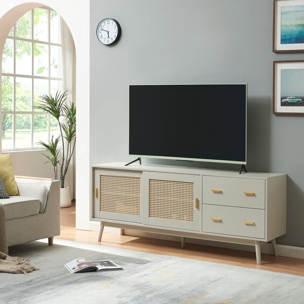 TV szekrény Susa polirattan ajtófront 160x40x65 cm bézs [en.casa]