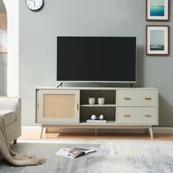 TV szekrény Susa polirattan ajtófront 160x40x65 cm bézs [en.casa]