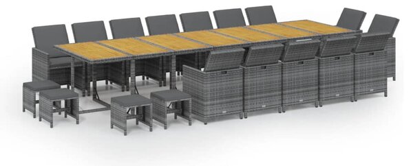 19 részes szürke polyrattan kerti étkezőgarnitúra párnákkal