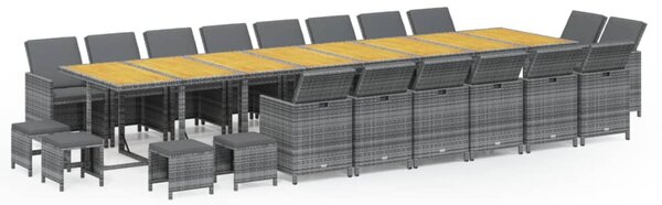21 részes szürke polyrattan kerti étkezőgarnitúra párnákkal