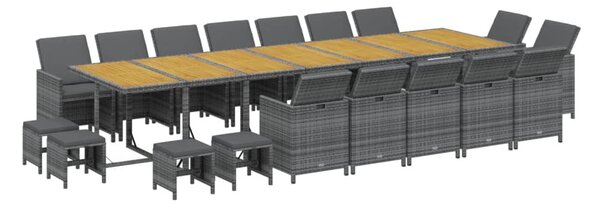 19 részes szürke polyrattan kerti étkezőgarnitúra párnákkal