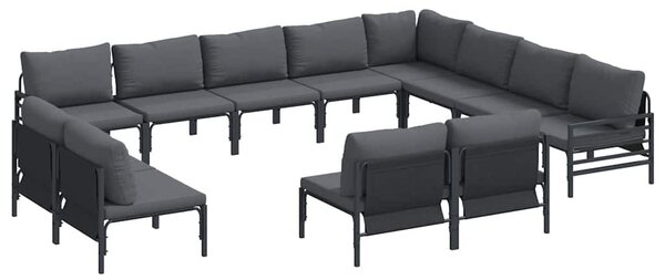 Kerti Kanapé Szett párnával 12 pcs Fekete Acél