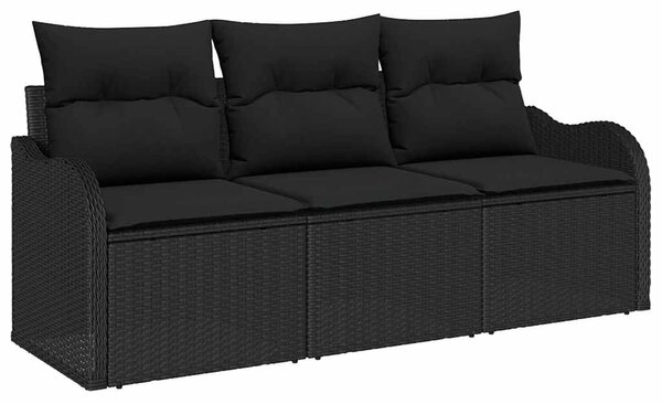 Kerti Kanapé Szett 3 db Fekete Poli rattan