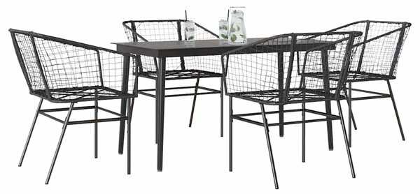 5 részes fekete polyrattan üveg kerti étkezőgarnitúra