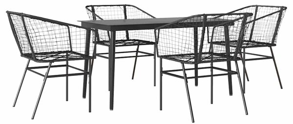 5 részes fekete polyrattan üveg kerti étkezőgarnitúra