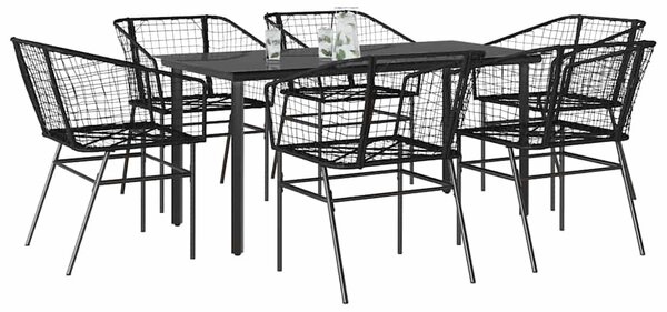 7 részes fekete polyrattan üveg kerti étkezőgarnitúra