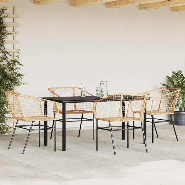 5 észes barna polyrattan üveg kerti étkezőgarnitúra