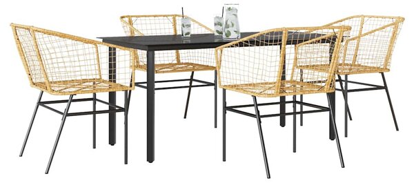 5 észes barna polyrattan üveg kerti étkezőgarnitúra