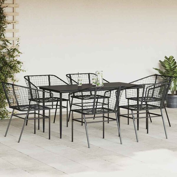 7 részes fekete polyrattan üveg kerti étkezőgarnitúra