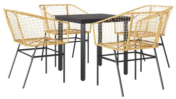 5 észes barna polyrattan üveg kerti étkezőgarnitúra