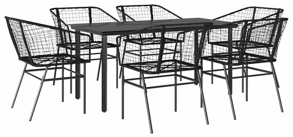 7 részes fekete polyrattan üveg kerti étkezőgarnitúra