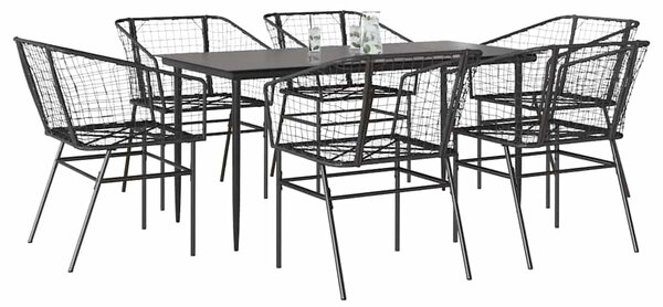 7 részes fekete polyrattan üveg kerti étkezőgarnitúra