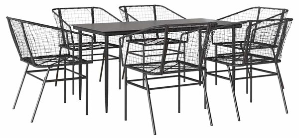 7 részes fekete polyrattan üveg kerti étkezőgarnitúra