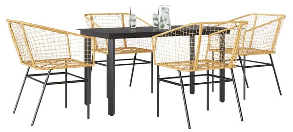 5 észes barna polyrattan üveg kerti étkezőgarnitúra