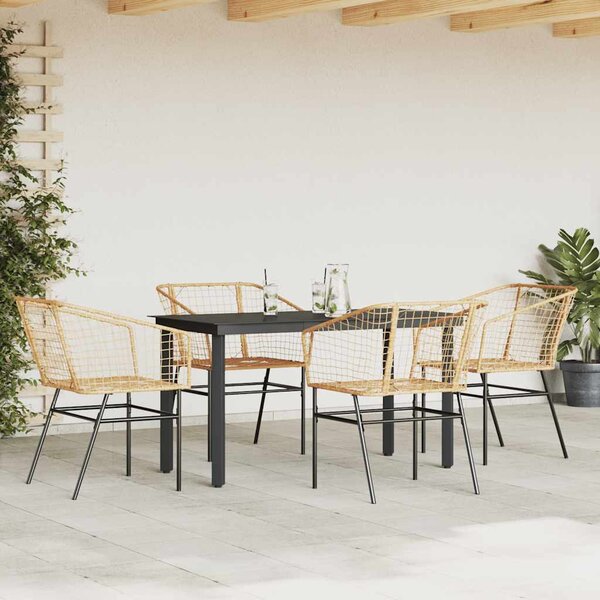 5 észes barna polyrattan üveg kerti étkezőgarnitúra