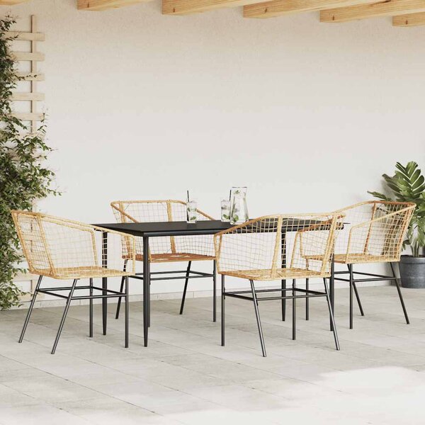5 észes barna polyrattan üveg kerti étkezőgarnitúra