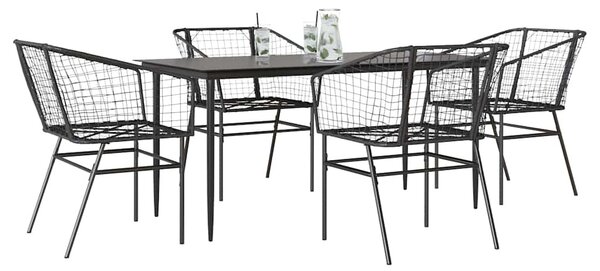 5 részes fekete polyrattan üveg kerti étkezőgarnitúra