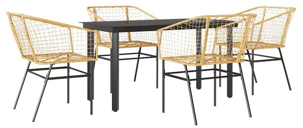 5 észes barna polyrattan üveg kerti étkezőgarnitúra