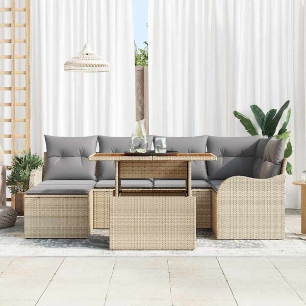 Kerti Kanapé Szett tárolóval 7 pcs Bézs Poli rattan