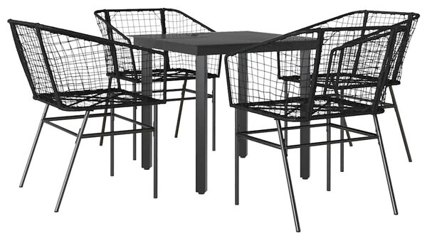 5 részes fekete polyrattan üveg kerti étkezőgarnitúra