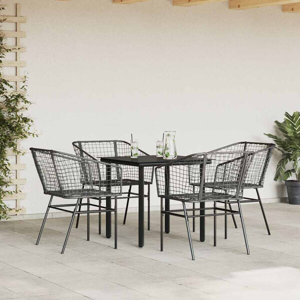 5 részes fekete polyrattan üveg kerti étkezőgarnitúra
