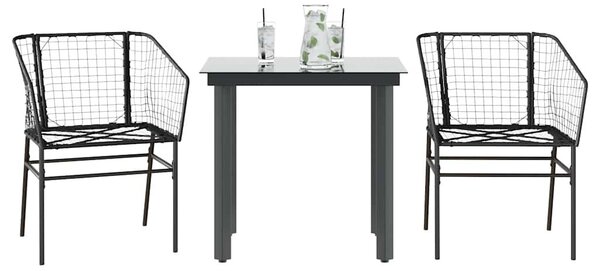 3 részes fekete polyrattan üveg kerti étkezőgarnitúra
