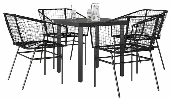 5 részes fekete polyrattan üveg kerti étkezőgarnitúra