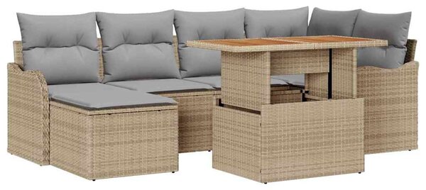 Kerti Kanapé Szett tárolóval 7 pcs Bézs Poli rattan