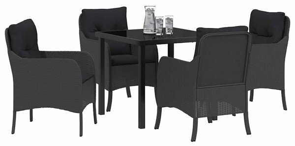 Kert étkező szett párnával 5 pcs Fekete polirattan