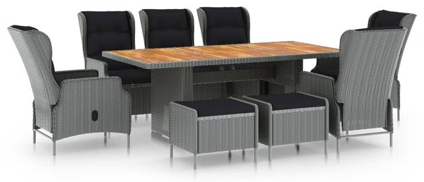 9 részes világosszürke polyrattan kültéri étkezőszett párnákkal