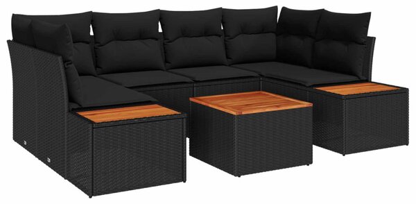 Kerti Kanapé Szett párnával tárolóval 6 pcs Fekete Poli rattan
