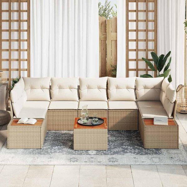 Kerti Kanapé Szett párnával tárolóval 8 pcs Bézs Poli rattan