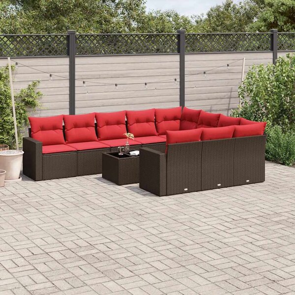 11 részes barna polyrattan kerti ülőgarnitúra párnákkal