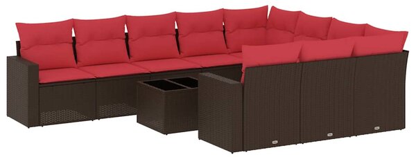 11 részes barna polyrattan kerti ülőgarnitúra párnákkal