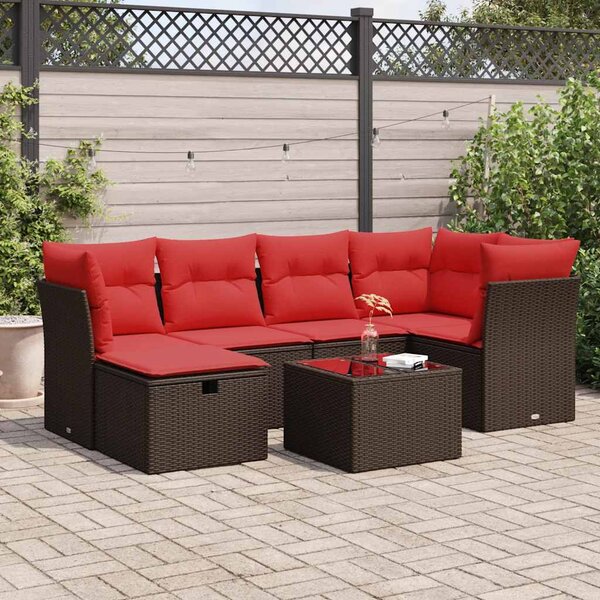 7 részes barna polyrattan kerti ülőgarnitúra párnákkal