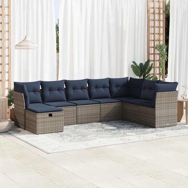 8 részes szürke polyrattan kerti ülőgarnitúra párnákkal