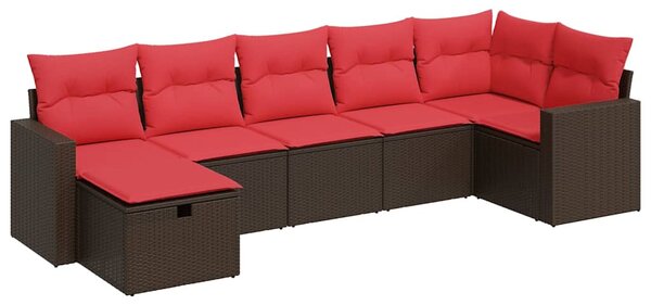 7 részes barna polyrattan kerti ülőgarnitúra párnákkal